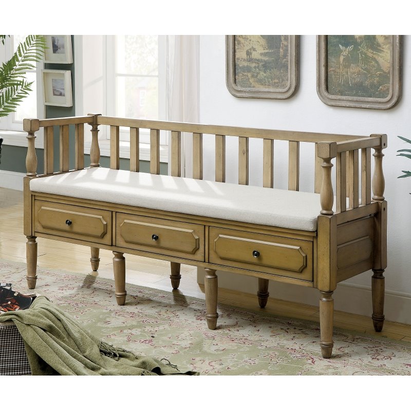 Bowery Hill Transitional Wood Storage Bench in Natural Tone Finish