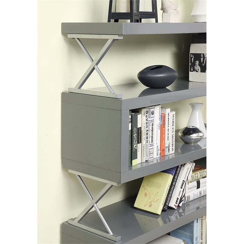 Bowery Hill Contemporary Wood 5-Shelf Bookcase in Glossy Gray