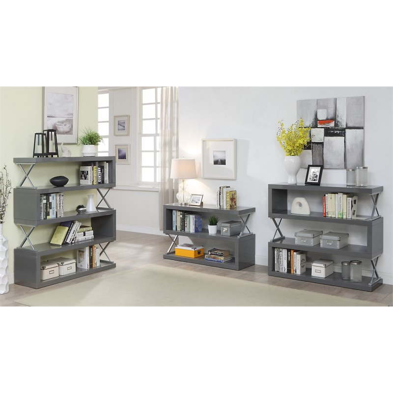 Bowery Hill Contemporary Wood 5-Shelf Bookcase in Glossy Gray