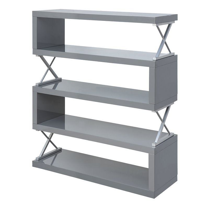 Bowery Hill Contemporary Wood 5-Shelf Bookcase in Glossy Gray