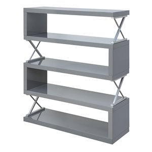 Bowery Hill Contemporary Wood 5-Shelf Bookcase in Glossy Gray
