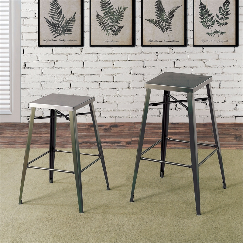 Bowery Hill 30-Inch Metal Bar Stool in Gray Gunmetal (Set of 2)