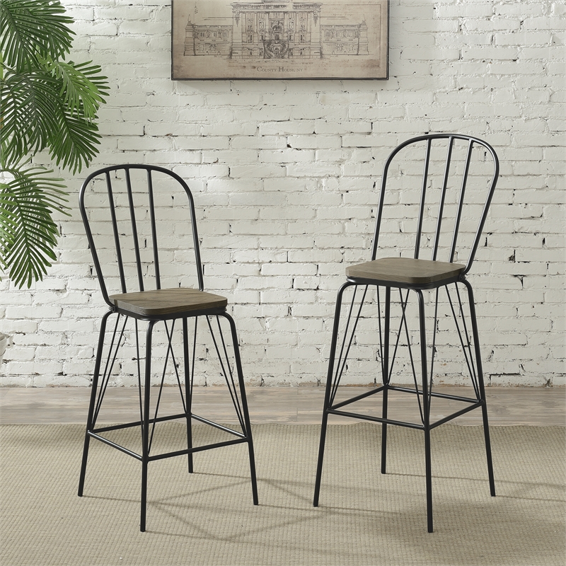 Bowery Hill Metal Windsor Bar Stool in Black (Set of 2) Finish