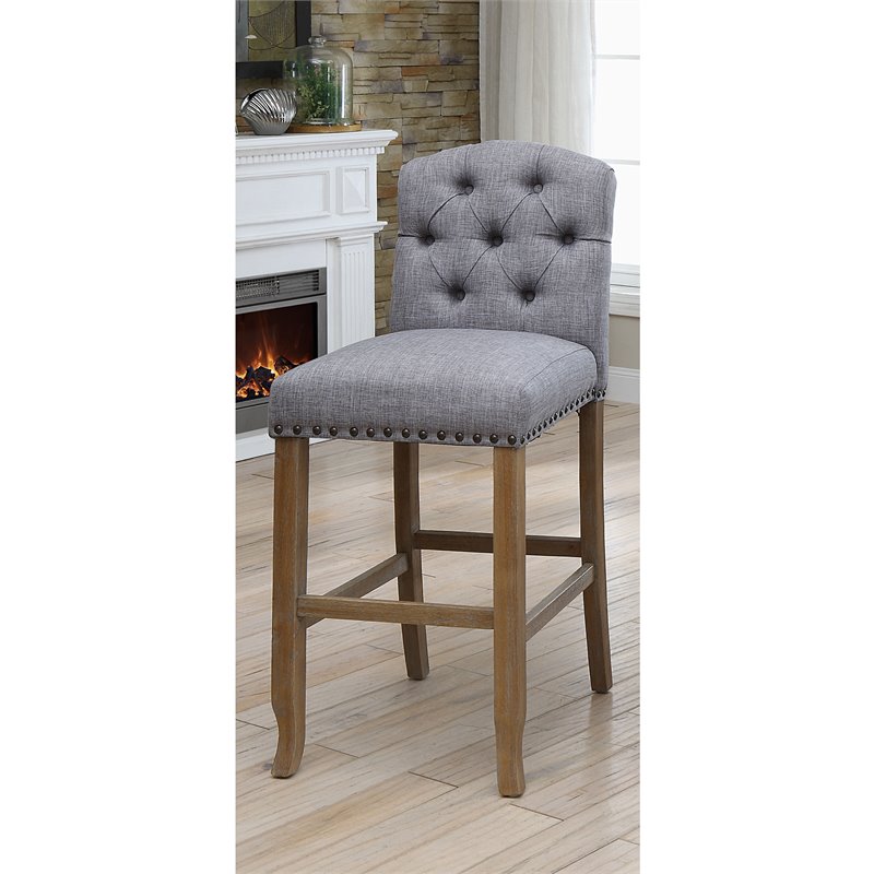 Bowery Hill Rustic Fabric Bar Stool in Light Gray (Set of 2)