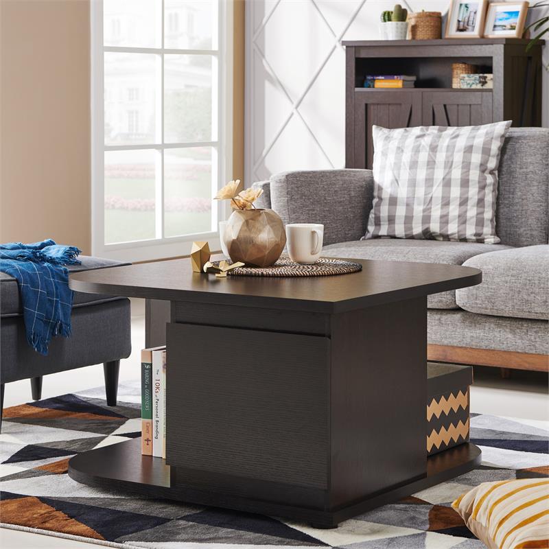Bowery Hill Modern Wood Storage Coffee Table in Cappuccino Finish