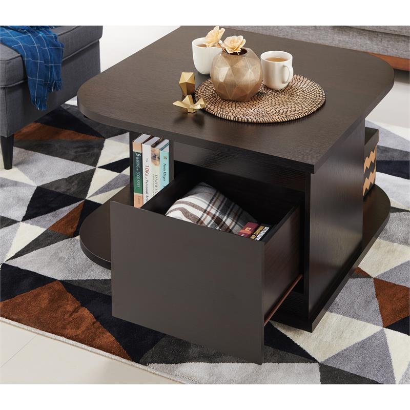 Bowery Hill Modern Wood Storage Coffee Table in Cappuccino Finish