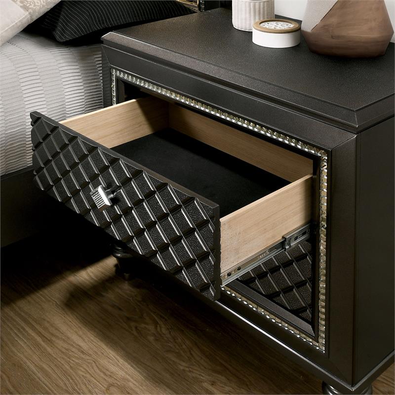 Bowery Hill 2-Drawer Modern Wood Nightstand in Metallic Gray