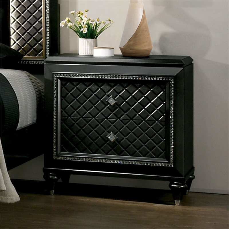 Bowery Hill 2-Drawer Modern Wood Nightstand in Metallic Gray