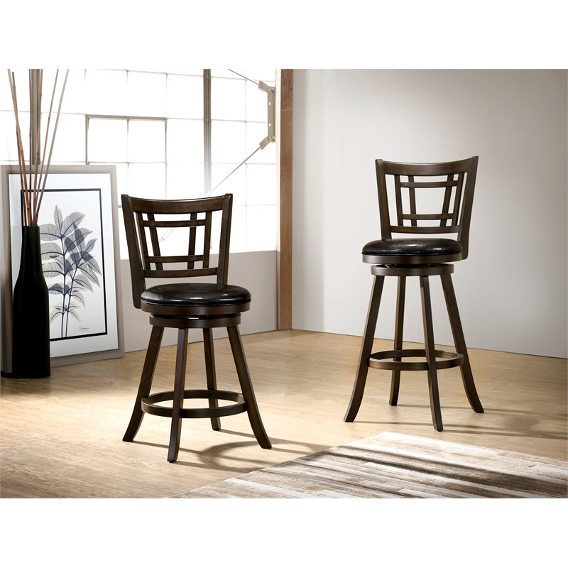 Bowery Hill Wood 29-Inch Swivel Bar Stool in Brown Cherry