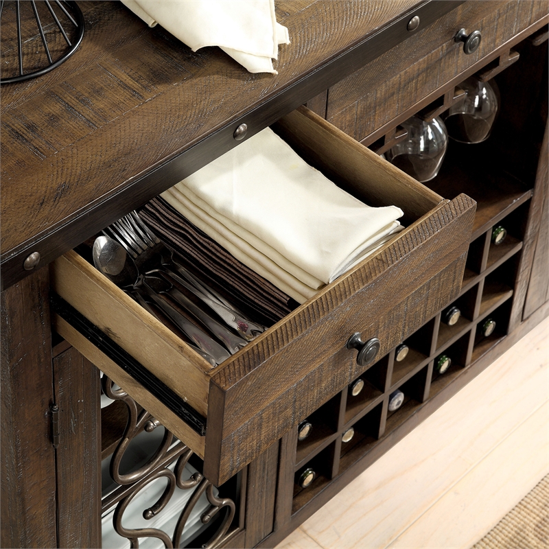 Bowery Hill Wood Wine Storage Buffet Server in Rustic Walnut