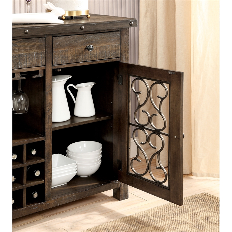 Bowery Hill Wood Wine Storage Buffet Server in Rustic Walnut