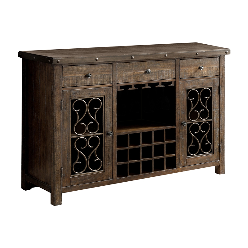 Bowery Hill Wood Wine Storage Buffet Server in Rustic Walnut