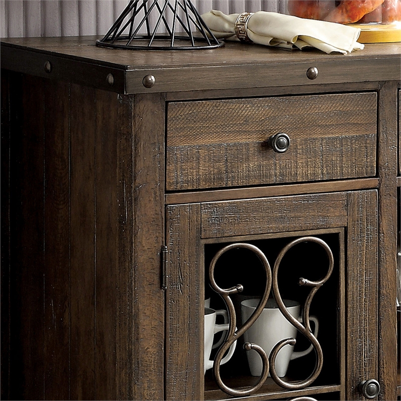 Bowery Hill Wood Wine Storage Buffet Server in Rustic Walnut
