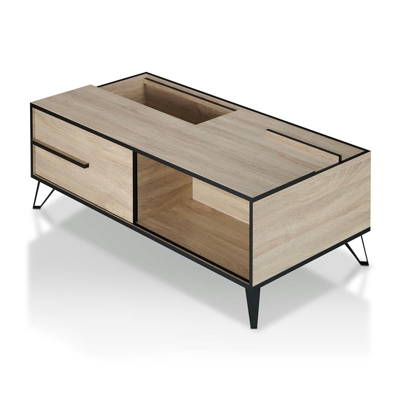 Bowery Hill Modern Wood Storage Coffee Table in Natural Oak Finish