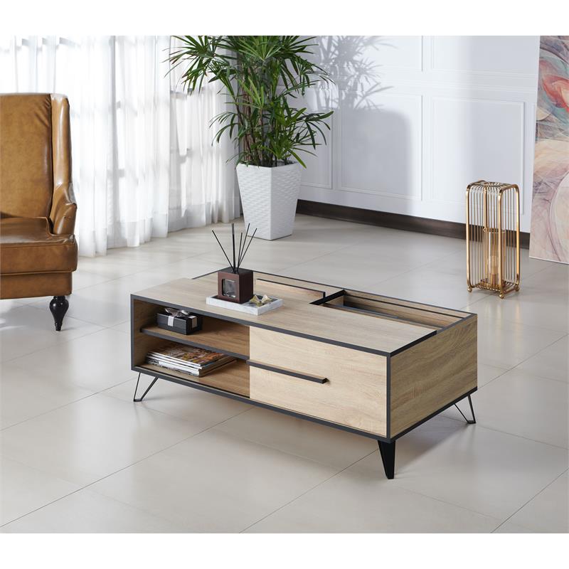 Bowery Hill Modern Wood Storage Coffee Table in Natural Oak Finish