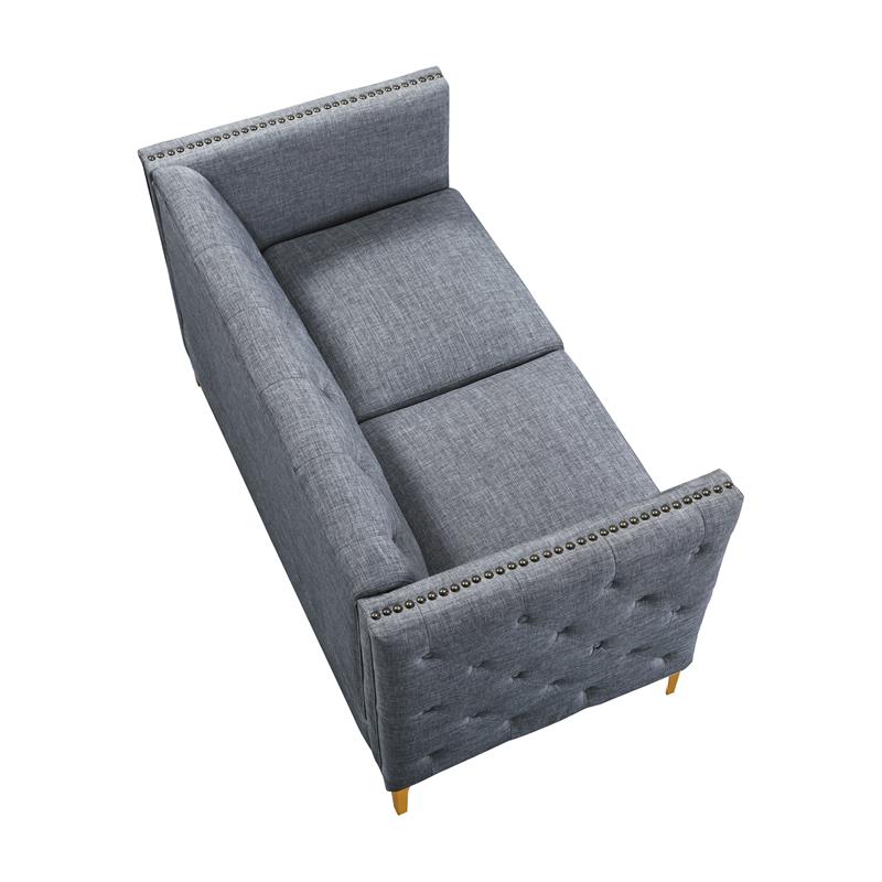 Bowery Hill Modern Fabric Tufted Loveseat with Pocket Coil Cushions in Gray