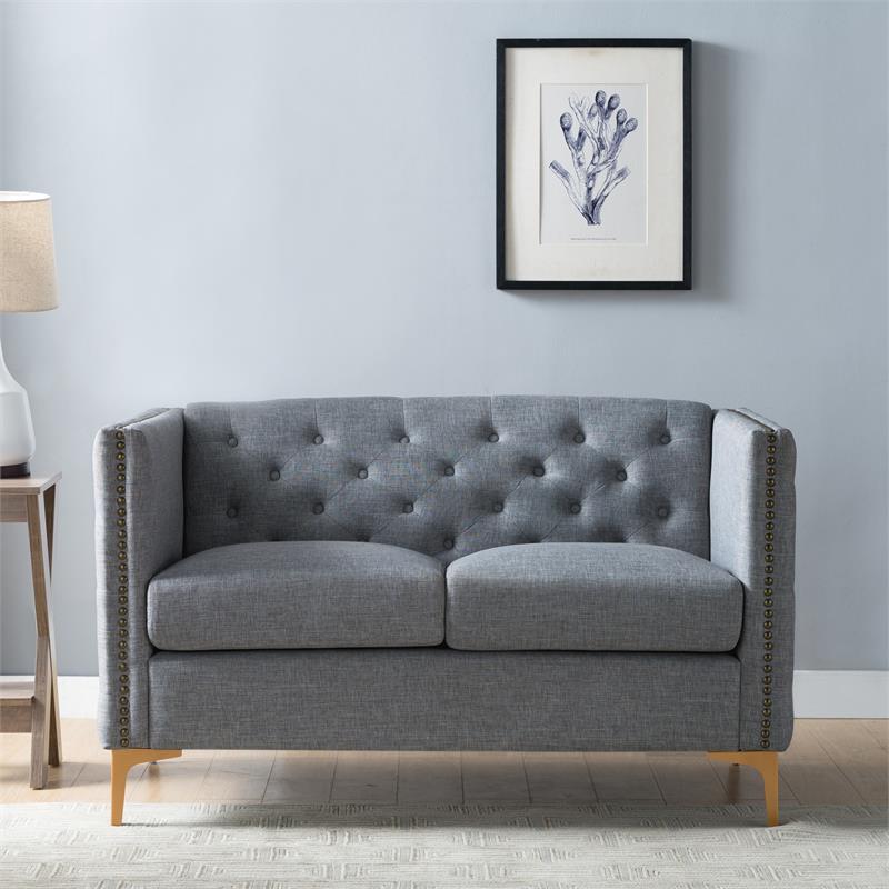 Bowery Hill Modern Fabric Tufted Loveseat with Pocket Coil Cushions in Gray