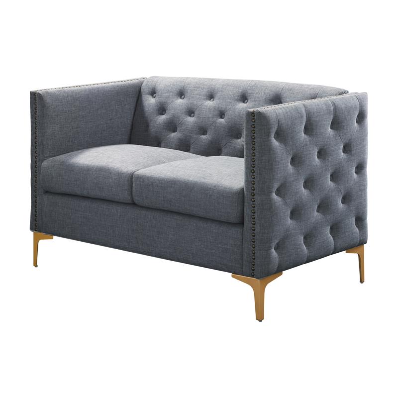 Bowery Hill Modern Fabric Tufted Loveseat with Pocket Coil Cushions in Gray