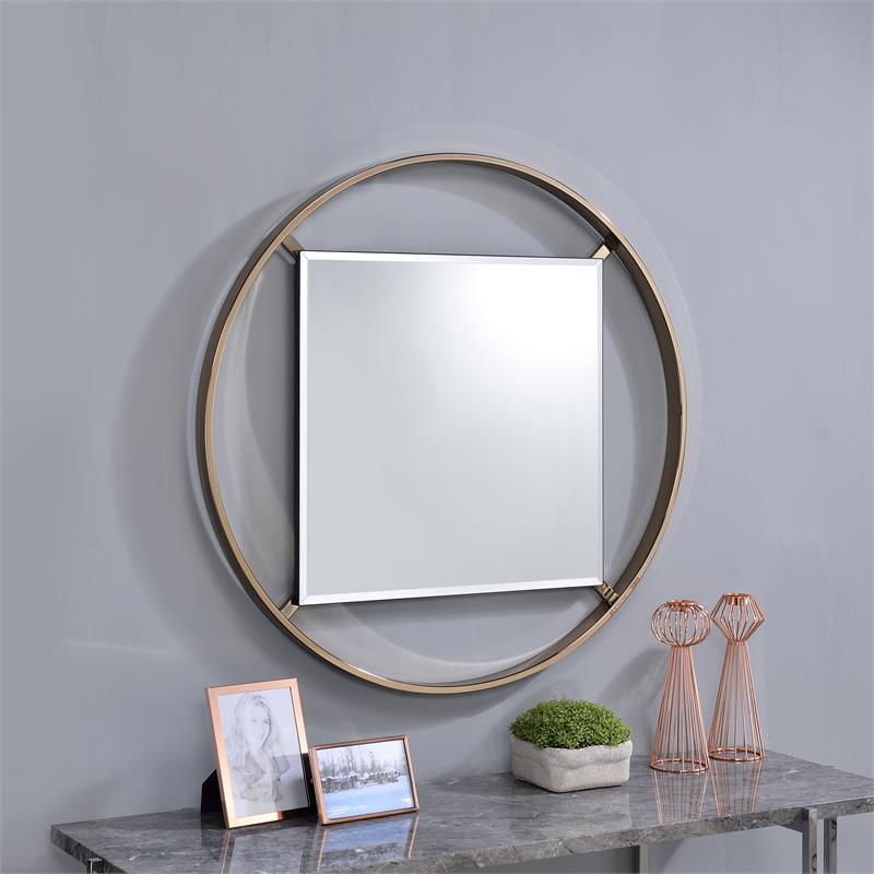 Bowery Hill Metal Frame Beveled Wall Mirror in Gold Champagne