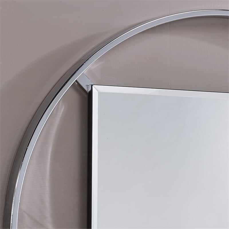 Bowery Hill Metal Frame Round Beveled Wall Mirror in Chrome