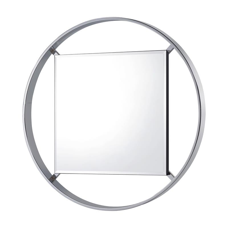Bowery Hill Metal Frame Round Beveled Wall Mirror in Chrome