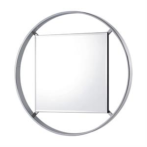 Bowery Hill Metal Frame Round Beveled Wall Mirror in Chrome