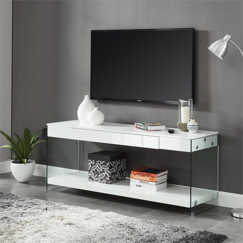 Bowery Hill Modern Glass Top 70-inch TV Stand in White Finish
