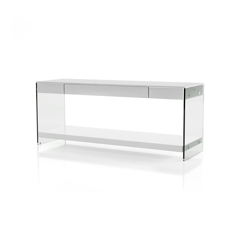 Bowery Hill Modern Glass Top 70-inch TV Stand in White Finish