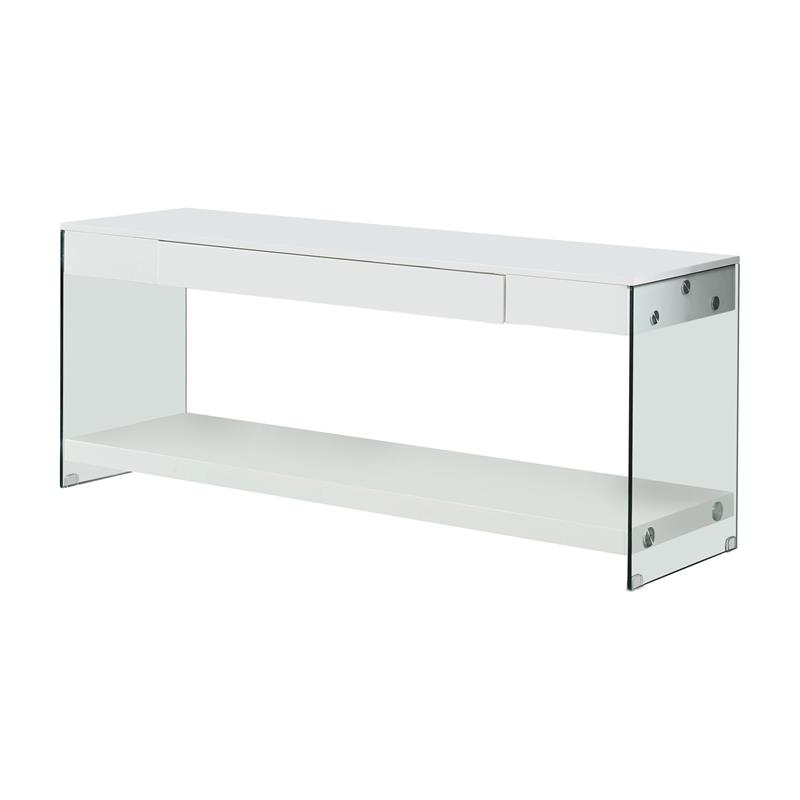 Bowery Hill Modern Glass Top 70-inch TV Stand in White Finish