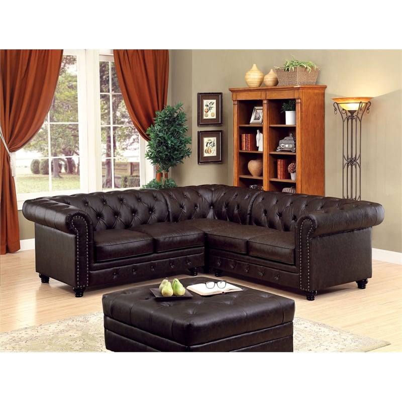 Bowery Hill Faux Leather Tufted Armless Chair in Brown