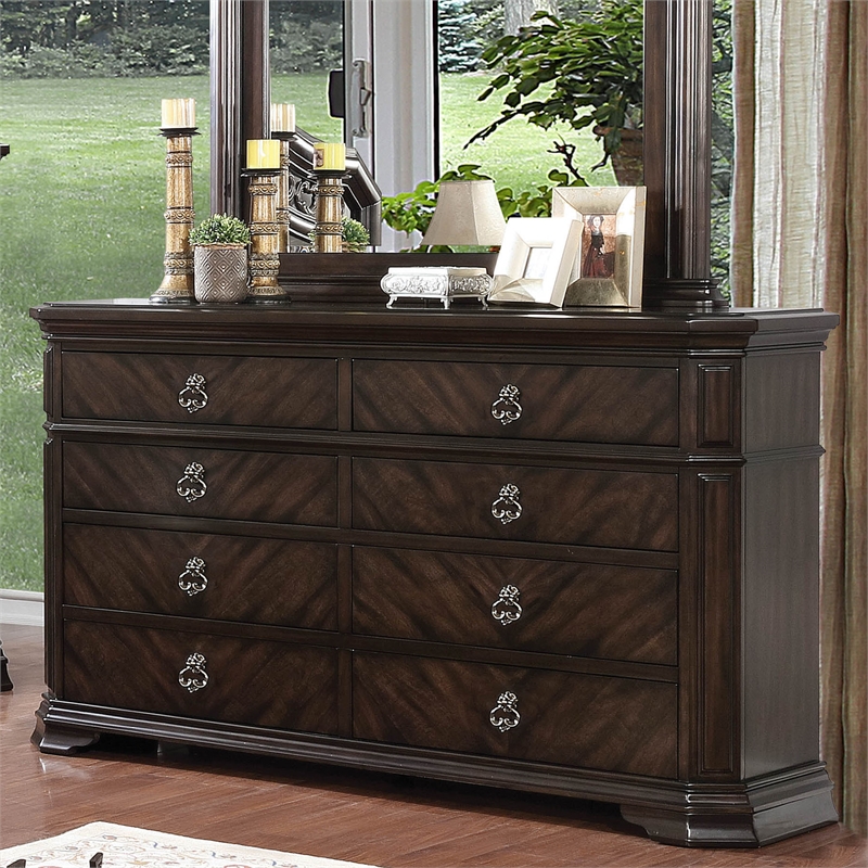 Bowery Hill Traditional Wood 8-Drawer Dresser in Espresso Finish