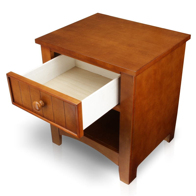 Bowery Hill Modern Solid Wood 1-Drawer Nightstand in Oak Finish