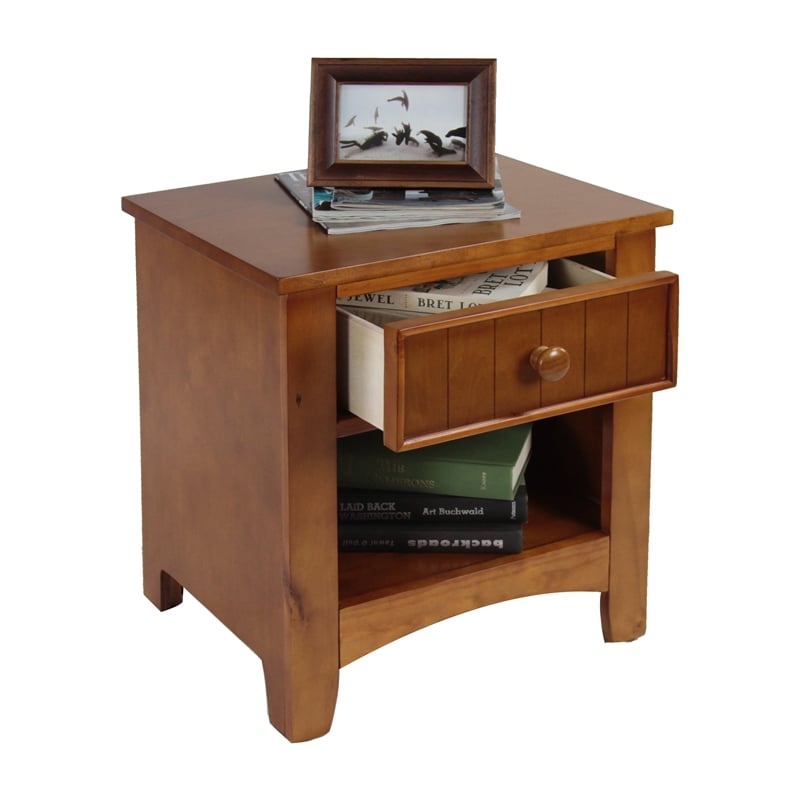 Bowery Hill Modern Solid Wood 1-Drawer Nightstand in Oak Finish