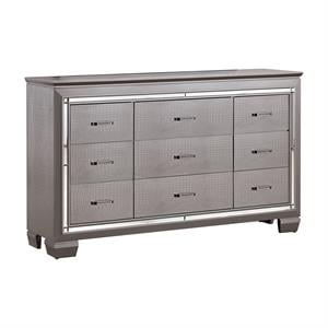 Bowery Hill 9-Drawer Contemporary Solid Wood Dresser in Silver
