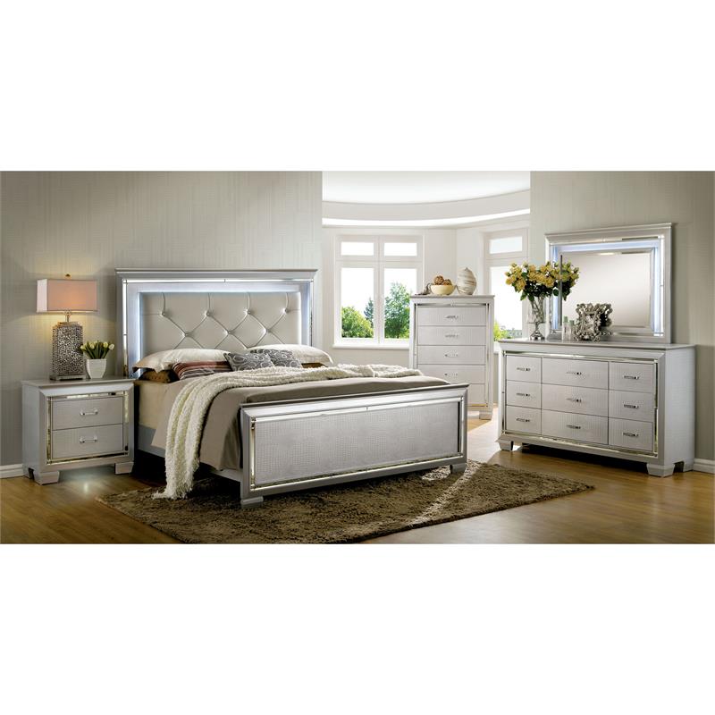 Bowery Hill 9-Drawer Contemporary Solid Wood Dresser in Silver
