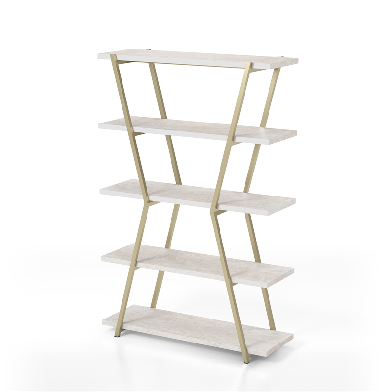 Bowery Hill Modern Metal 4-Shelf Bookcase in Gold Champagne Finish