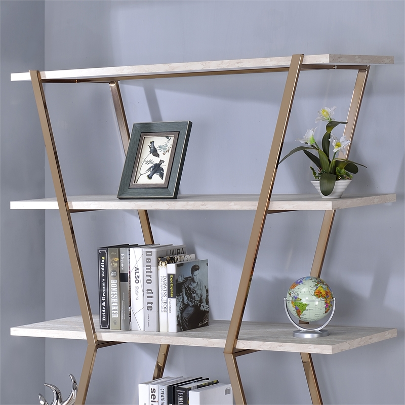 Bowery Hill Modern Metal 4-Shelf Bookcase in Gold Champagne Finish