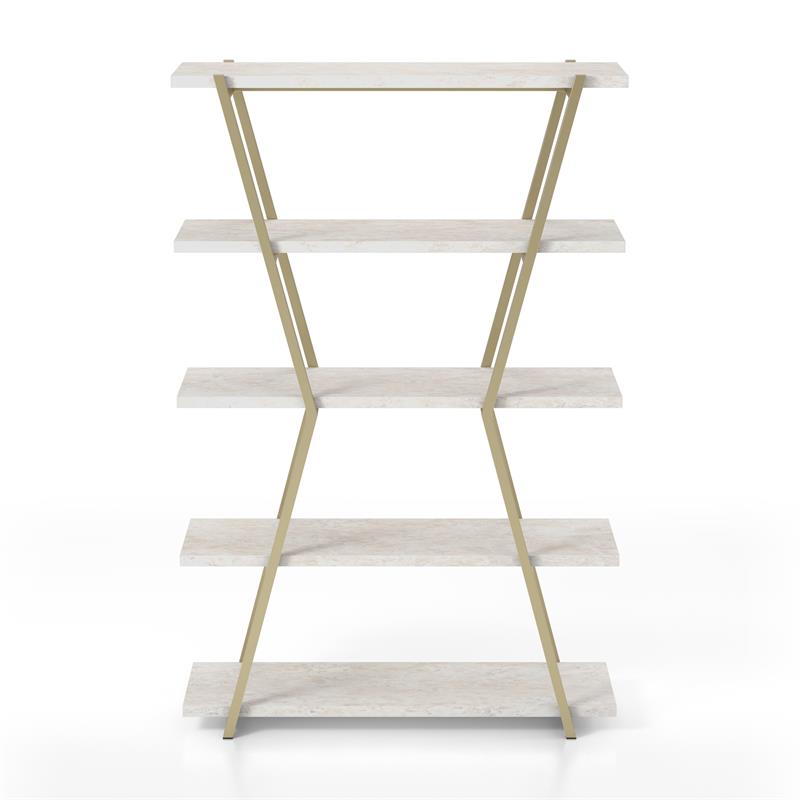 Bowery Hill Modern Metal 4-Shelf Bookcase in Gold Champagne Finish