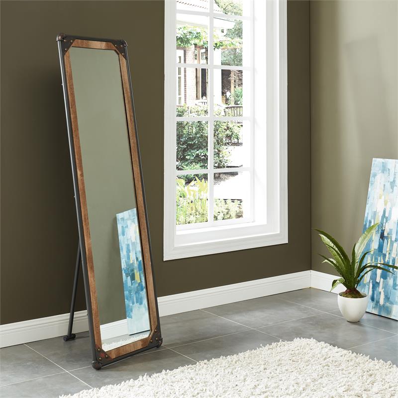 Bowery Hill Steel Sand Black Standing Mirror Rectangular 20