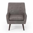 Bowery Hill Mid-Century Fabric Tufted Accent Chair in Brown Finish