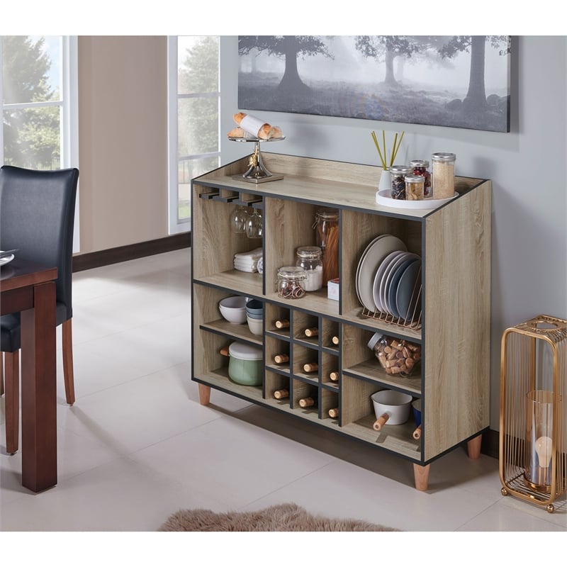 Bowery Hill Modern Wood 8-Shelf Buffet in Natural Oak Finish