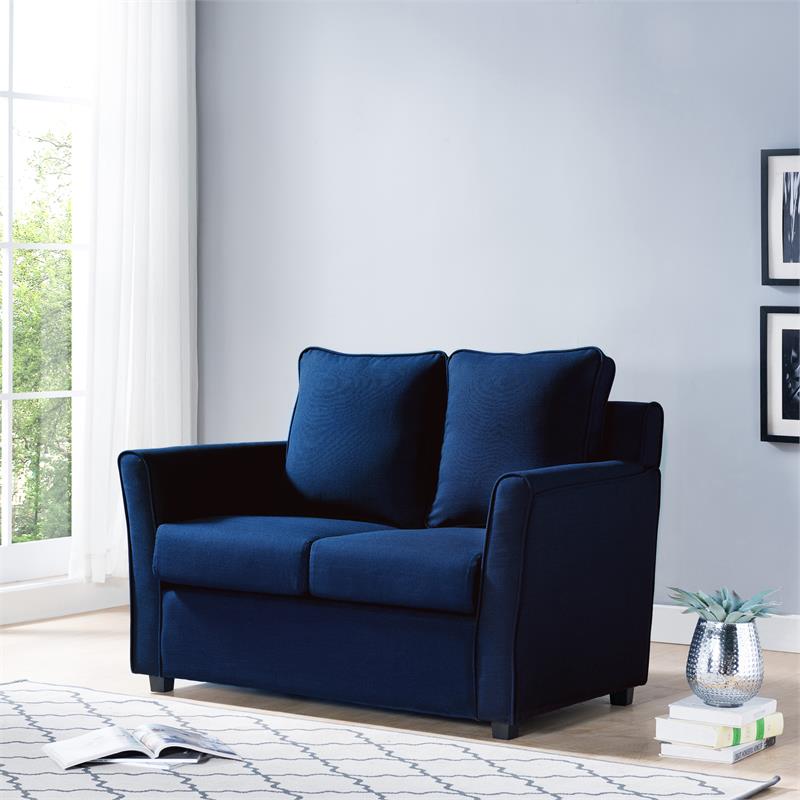 Bowery Hill Transitional Fabric Upholstered Loveseat in Blue