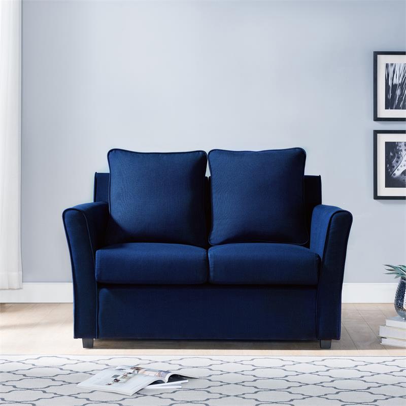 Bowery Hill Transitional Fabric Upholstered Loveseat in Blue