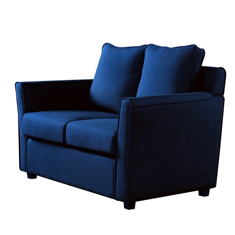 Bowery Hill Transitional Fabric Upholstered Loveseat in Blue