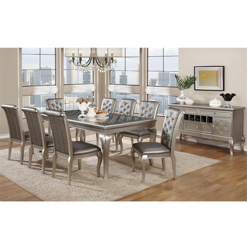 Bowery Hill Transitional Wood 9-Piece Dining Set in Champagne