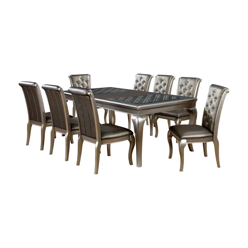 Bowery Hill Transitional Wood 9-Piece Dining Set in Champagne