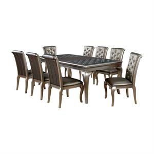 Bowery Hill Transitional Wood 9-Piece Dining Set in Champagne
