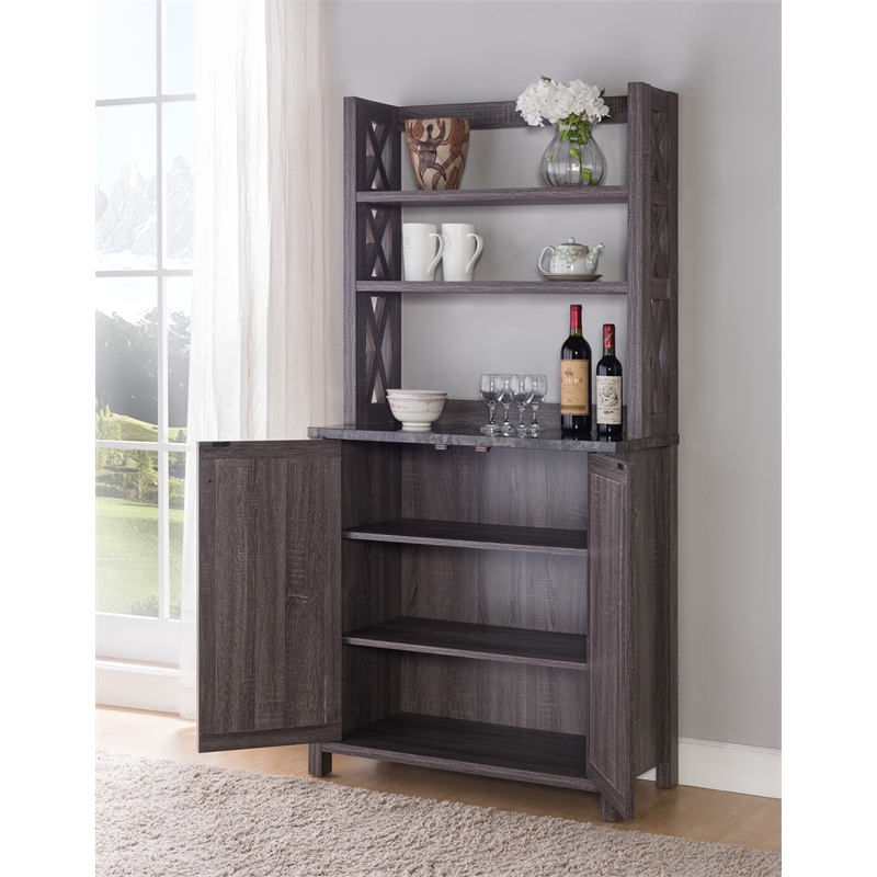 Bowery Hill Rustic Wood Multi-Storage Kitchen Cabinet in Gray
