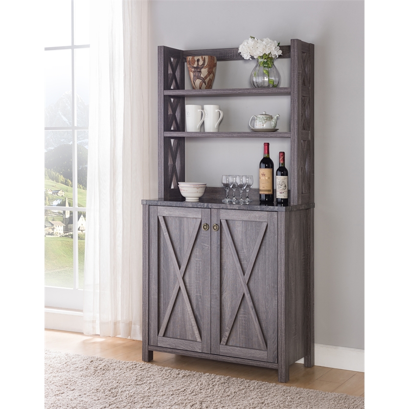 Bowery Hill Rustic Wood Multi-Storage Kitchen Cabinet in Gray