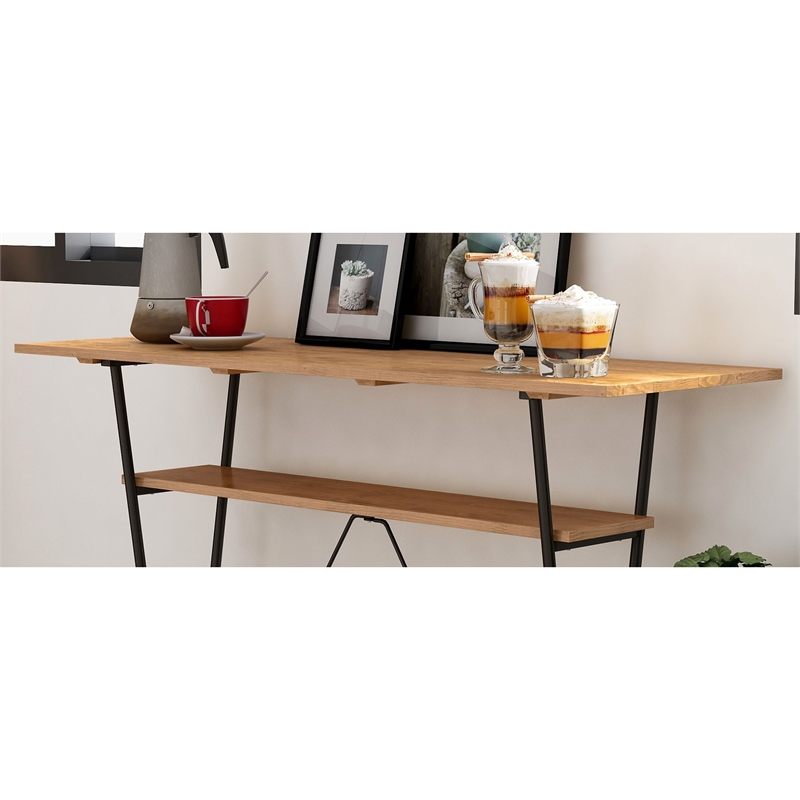 Bowery Hill 1-Shelf Rectangle Contemporary Metal Bar Table in Oak